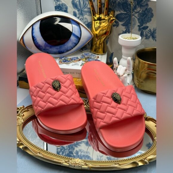 🆕 KURT GEIGER LONDON 🧿 NWOT Meena Eagle Quilted Slide, Salmon - Sz 40 US 9 - Picture 4 of 12